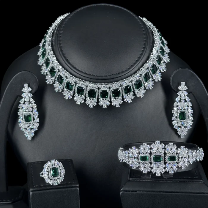 ⁦الهام شوكر زركون أخضر كامل مطلي روديوم عالي الجودة⁩ - الصورة ⁦2⁩