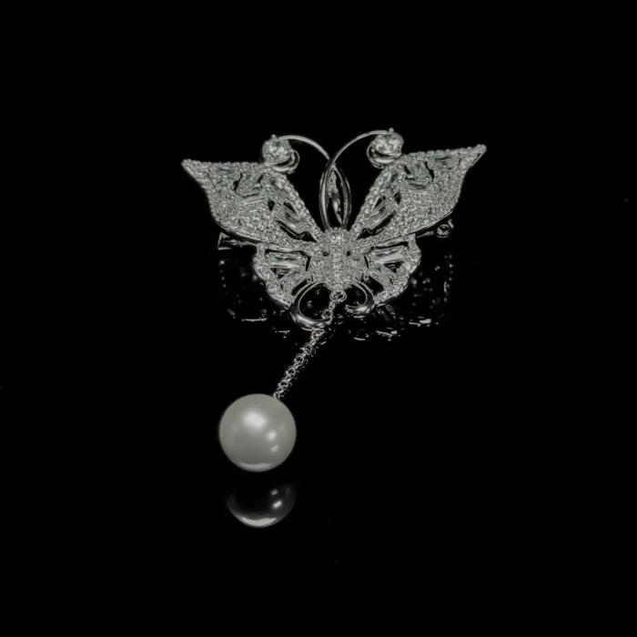 ⁦رانيا بروش أبيض زركون مطلي بالروديوم عالي الجودة⁩ - الصورة ⁦2⁩