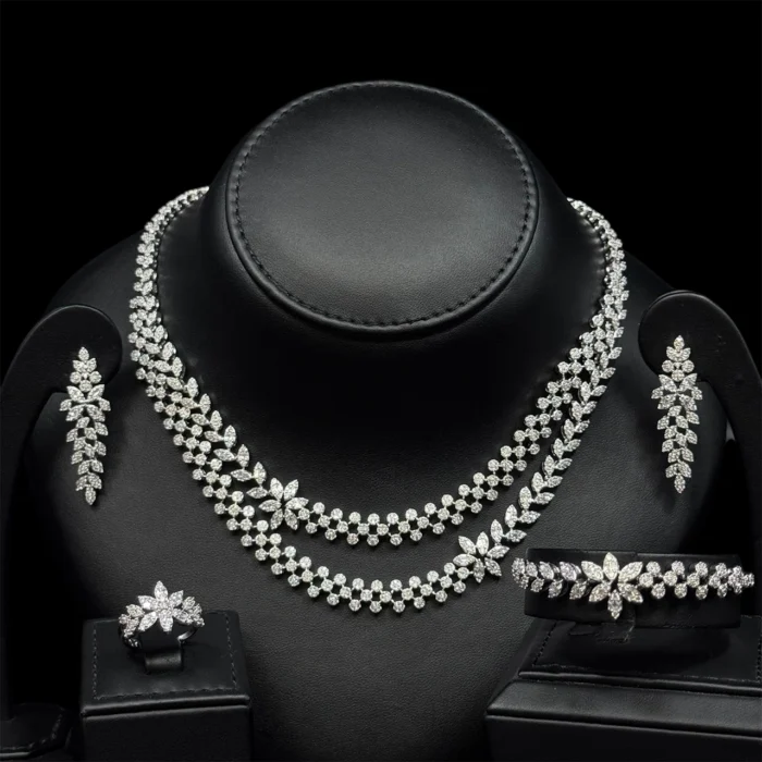 ⁦أريج طقم زركون أبيض كامل مطلي بالروديوم عالي الجودة⁩ - الصورة ⁦2⁩