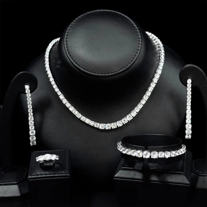 ⁦روضة تنس طقم زركون أبيض كامل 3 مم مطلي بالروديوم⁩ - الصورة ⁦2⁩