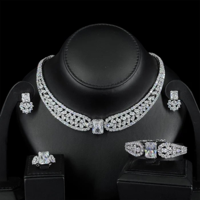 ⁦ديانا طقم زركون أبيض كامل مطلي بالروديوم عالي الجودة⁩ - الصورة ⁦2⁩