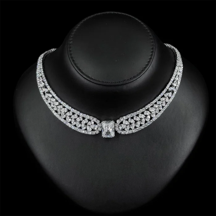 ⁦ديانا طقم زركون أبيض كامل مطلي بالروديوم عالي الجودة⁩ - الصورة ⁦3⁩