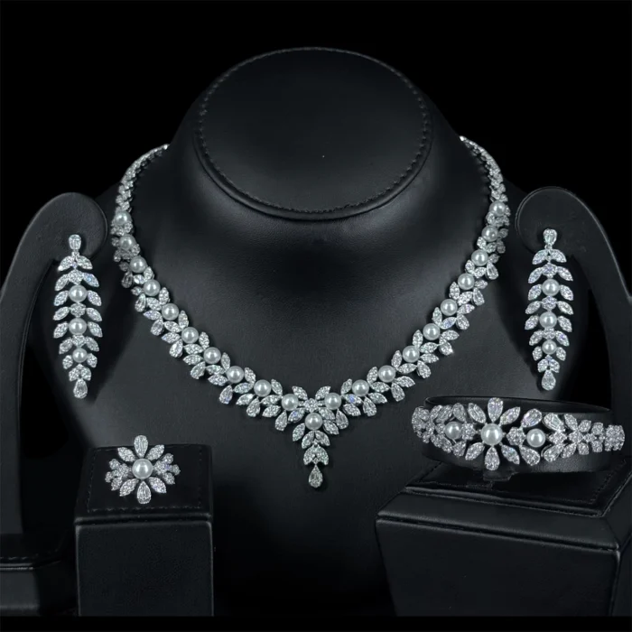 ⁦ايما طقم زركون أبيض كامل مطلي بالروديوم عالي الجودة⁩ - الصورة ⁦2⁩