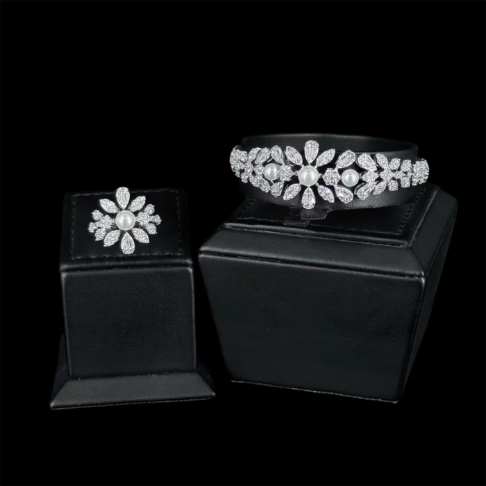 ⁦ايما طقم زركون أبيض كامل مطلي بالروديوم عالي الجودة⁩ - الصورة ⁦4⁩