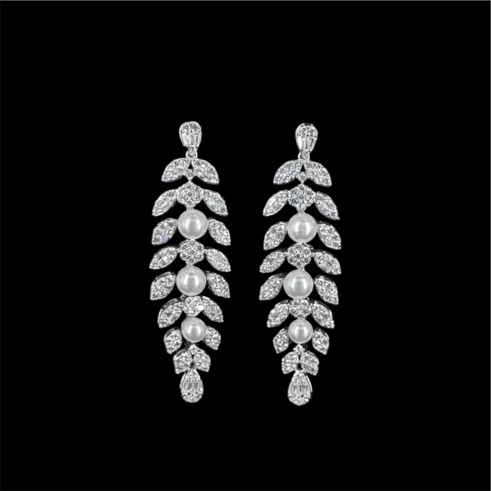 ⁦ايما طقم زركون أبيض كامل مطلي بالروديوم عالي الجودة⁩ - الصورة ⁦5⁩