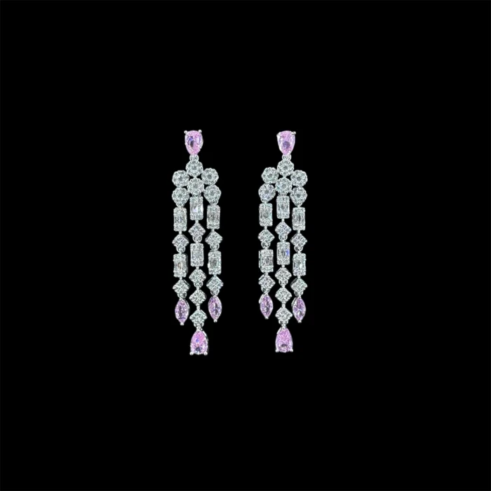 ⁦قرط لونا زركون وردي مطلي بالروديوم عالي الجودة⁩ - الصورة ⁦2⁩