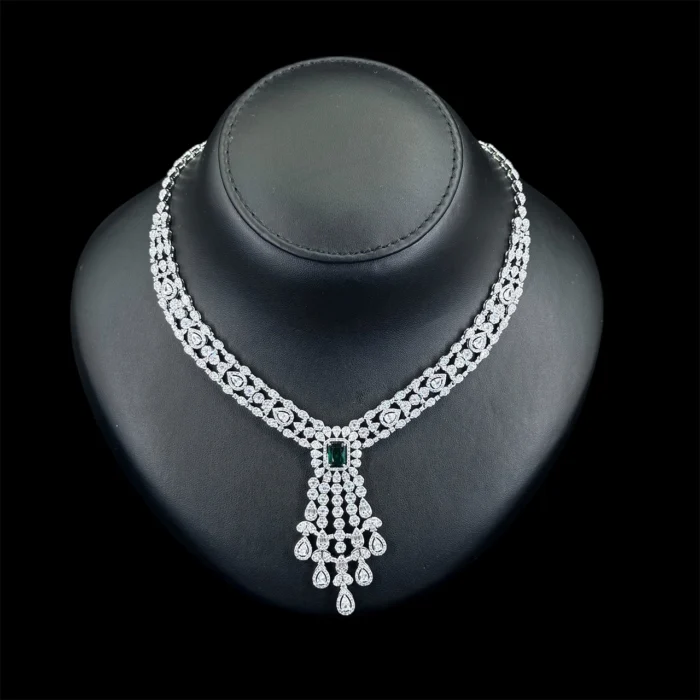 ⁦ديانا طقم زركون أخضر كامل مطلي بالروديوم الجوده⁩ - الصورة ⁦3⁩