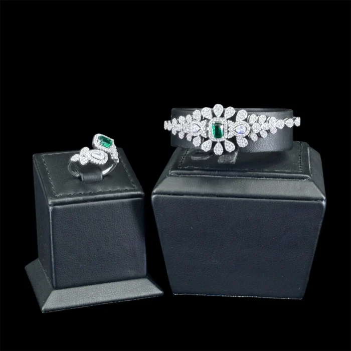 ⁦ديانا طقم زركون أخضر كامل مطلي بالروديوم الجوده⁩ - الصورة ⁦4⁩