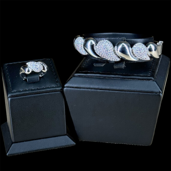 ⁦إيلان طقم كامل من الزركون الأبيض مطلي بالروديوم عالي الجودة⁩ - الصورة ⁦4⁩