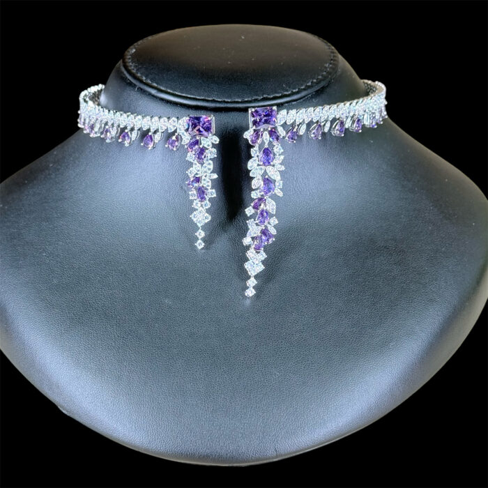 ⁦ناتاليا طقم زركون كامل أرجواني مطلي بالروديوم عالي الجودة⁩ - الصورة ⁦3⁩