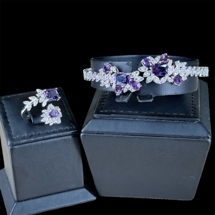 ⁦ناتاليا طقم زركون كامل أرجواني مطلي بالروديوم عالي الجودة⁩ - الصورة ⁦4⁩