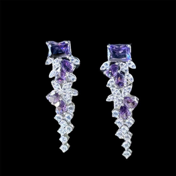 ⁦ناتاليا طقم زركون كامل أرجواني مطلي بالروديوم عالي الجودة⁩ - الصورة ⁦5⁩