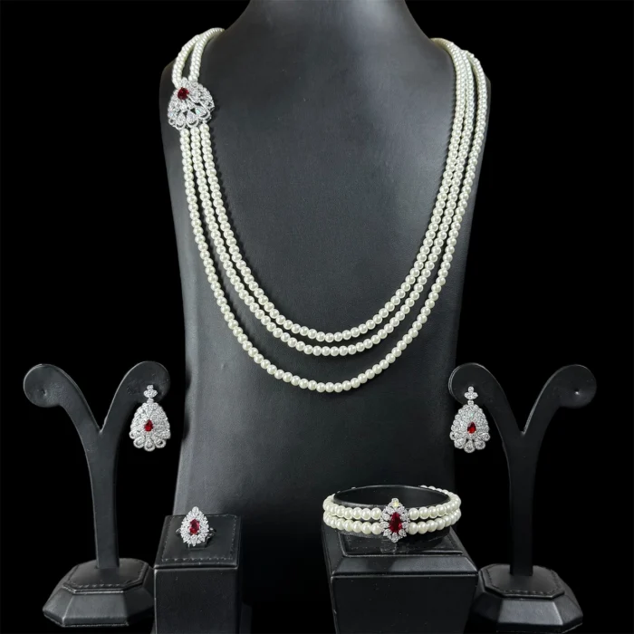 ⁦بتول لؤلؤة حمراء كاملة من الزركون مطلي بالروديوم عالي الجودة⁩ - الصورة ⁦2⁩