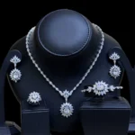 هدى طقم زركون أبيض كامل مطلي بالروديوم عالي الجودة