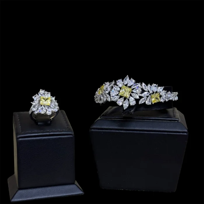 ⁦ايفلىن طقم زركون أصفر كامل مطلي بالروديوم عالي الجودة⁩ - الصورة ⁦4⁩