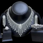 طقم زركون أبيض كامل مطلي بالروديوم عالي الجودة